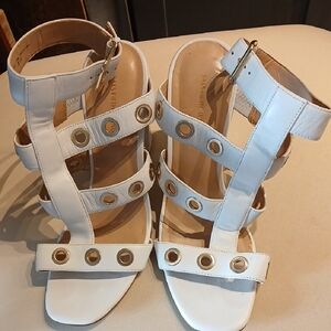 Saks Fifth Avenue White Sandals with Gold Details